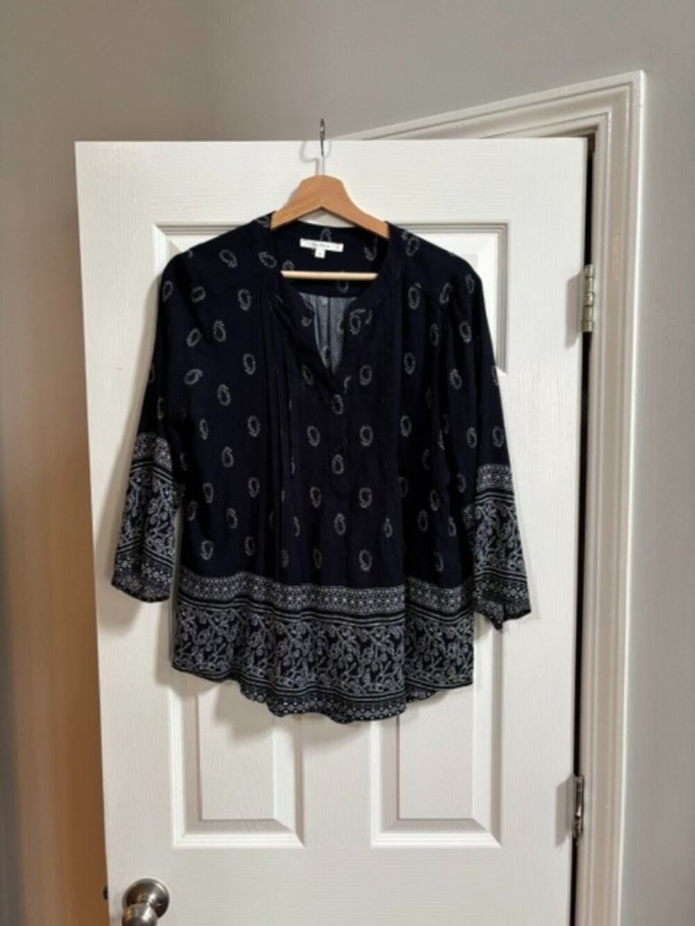 Fun2Fun Navy Kearney Henley Blouse - M